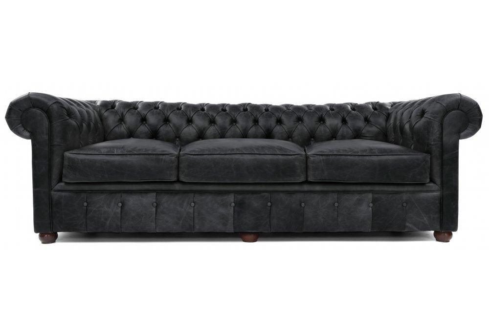108" Vintage Black Chesterfield Leather Sofa Made to Order - Uptown Sebastian