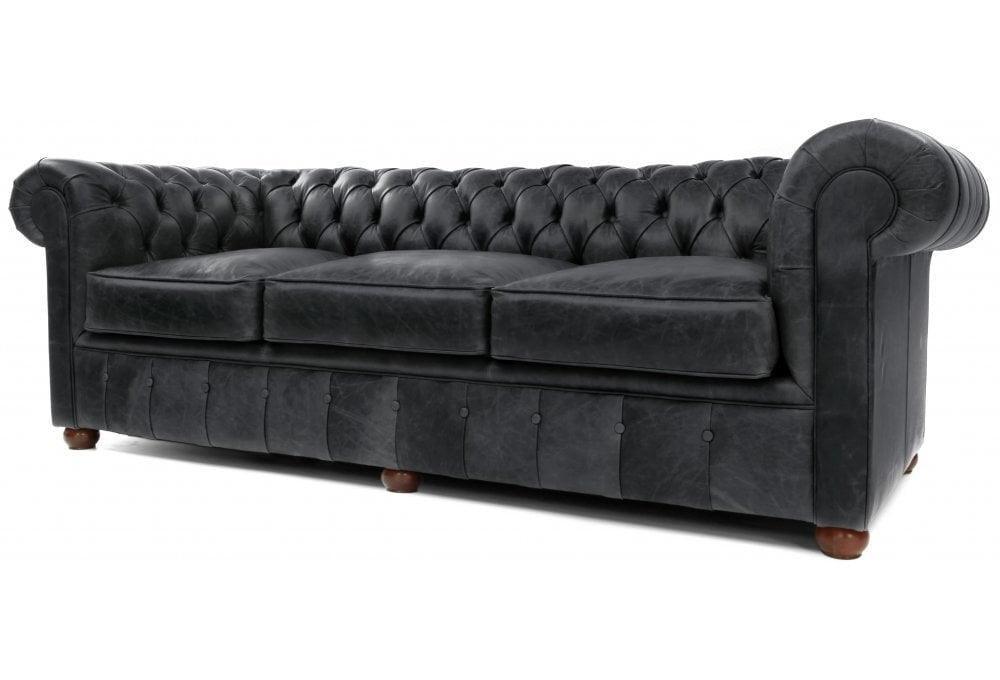108&quot; Vintage Black Chesterfield Leather Sofa Made to Order - Uptown Sebastian