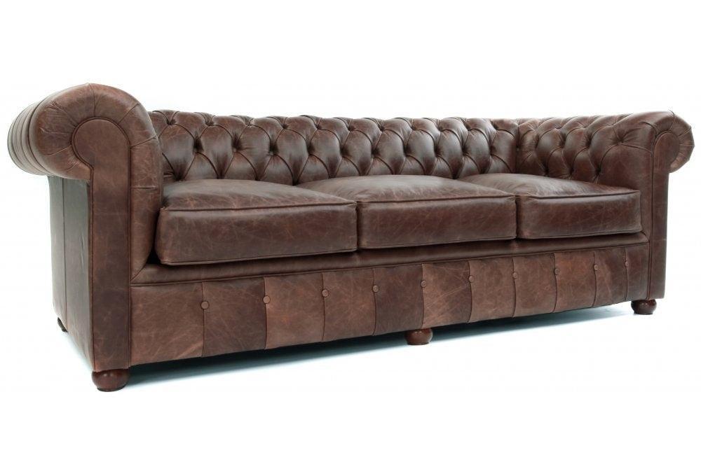108&quot; Vintage Brown Leather Chesterfield Sofa Made to Order - Uptown Sebastian