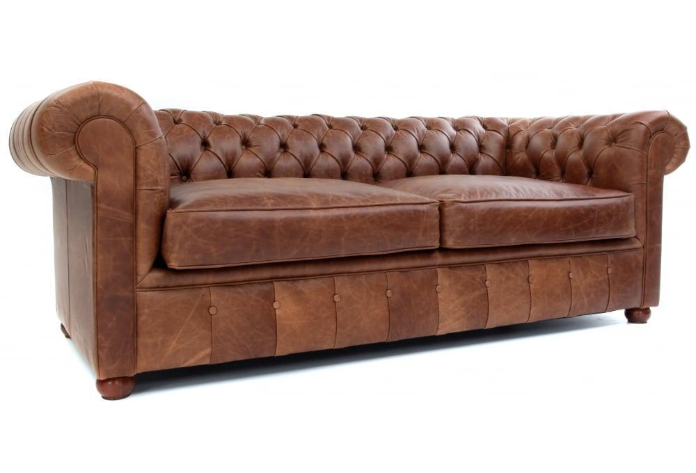 88" Caramel Brown Chesterfield Leather Sofa Made to Order - Uptown Sebastian
