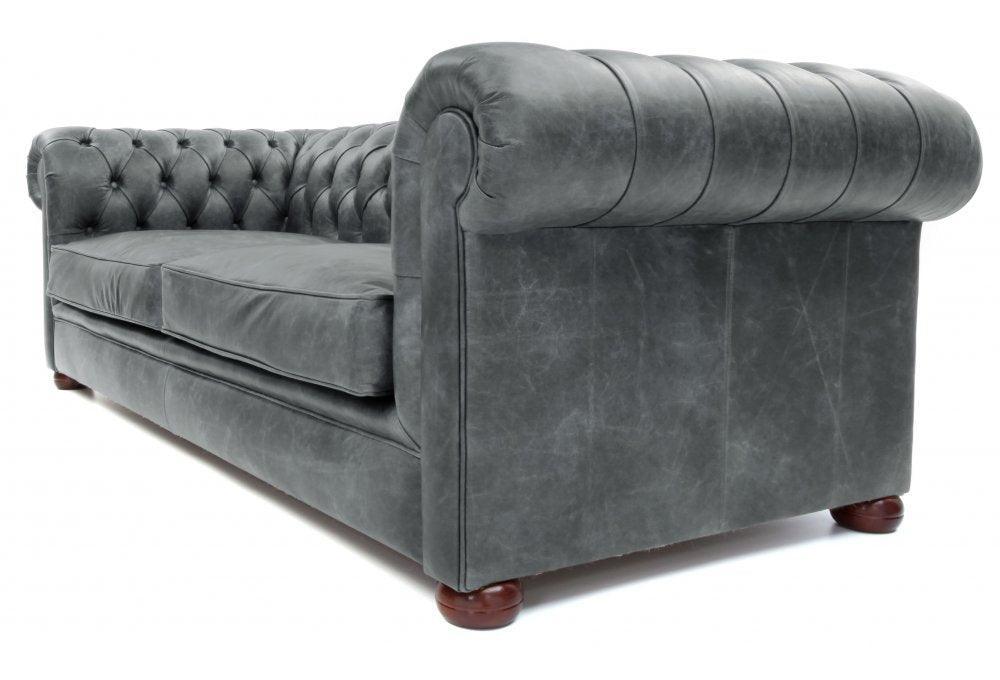 88" Slate Grey Chesterfield Leather Sofa Made to Order - Uptown Sebastian