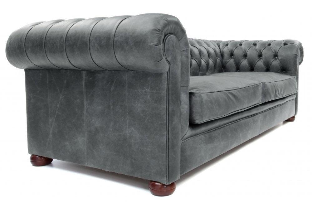 88&quot; Slate Grey Chesterfield Leather Sofa Made to Order - Uptown Sebastian