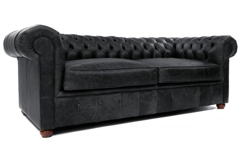 88" Vintage Black Chesterfield Leather Sofa Made to Order - Uptown Sebastian