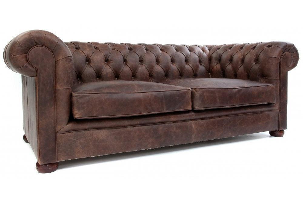 88&quot; Vintage Brown Chesterfield Leather Sofa Made to Order - Uptown Sebastian
