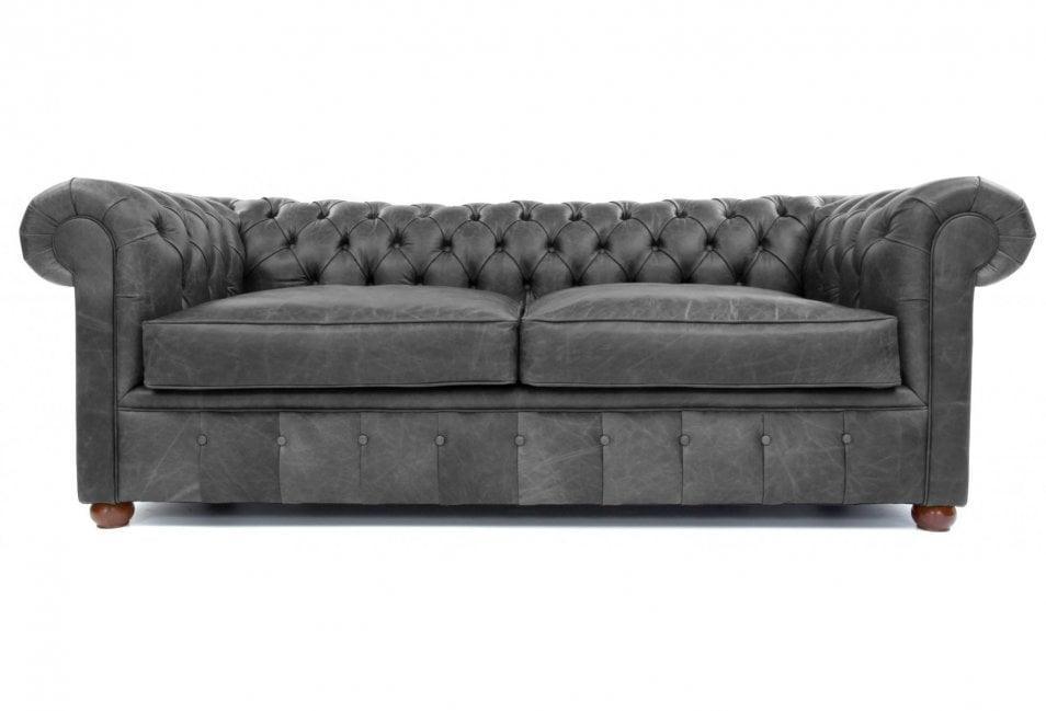 88&quot; Vintage Grey Chesterfield Leather Sofa Made to Order - Uptown Sebastian