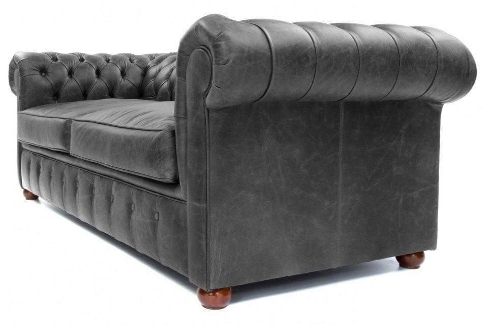88&quot; Vintage Grey Chesterfield Leather Sofa Made to Order - Uptown Sebastian