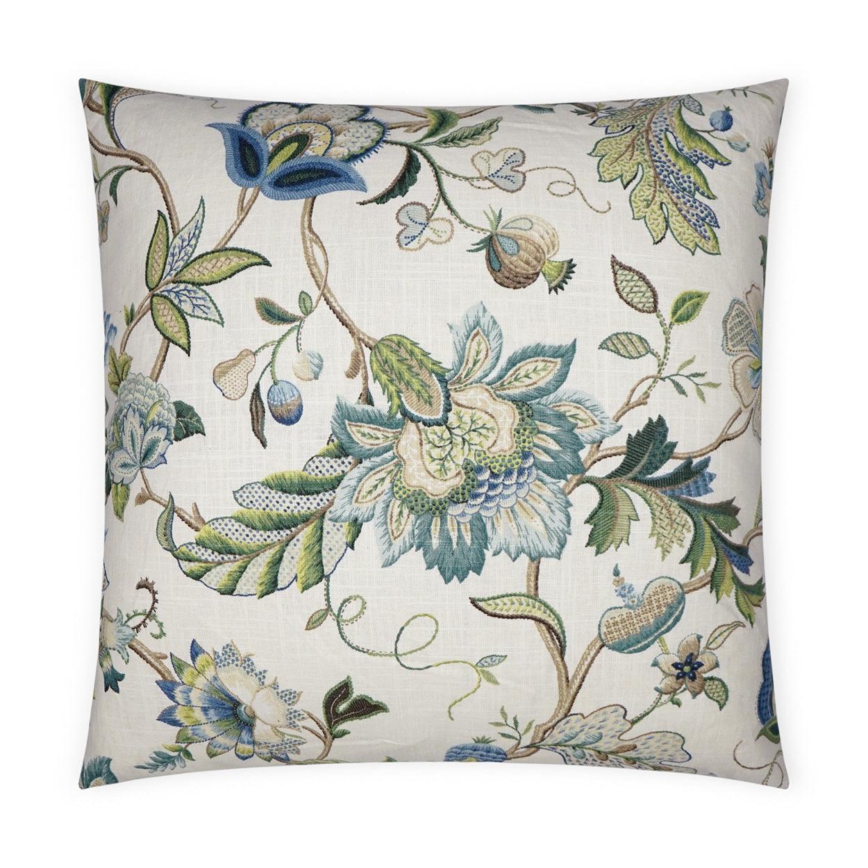 Brissac Floral Traditional Blue Green Large Throw Pillow With Insert - Uptown Sebastian