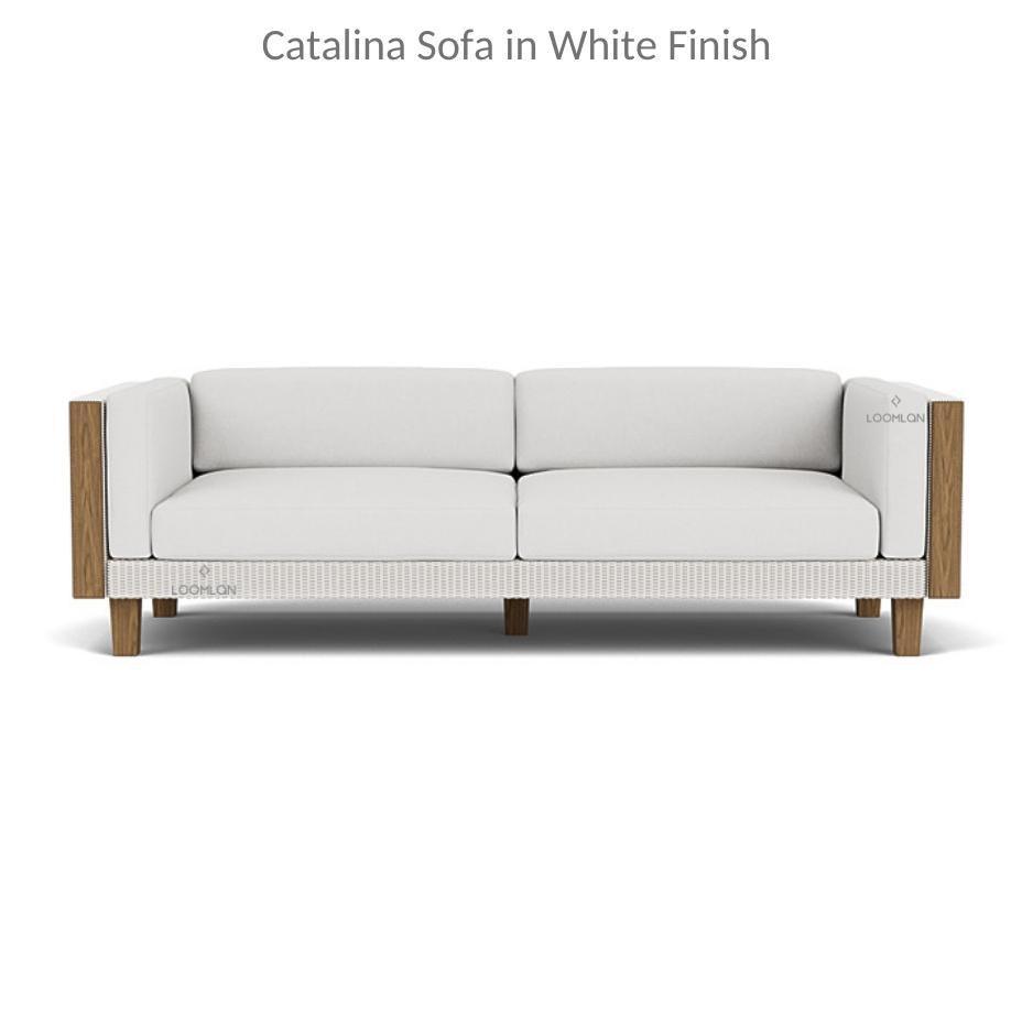 Catalina Wicker 90&quot; Sofa With Teak Tables Made In USA Lloyd Flanders - Uptown Sebastian