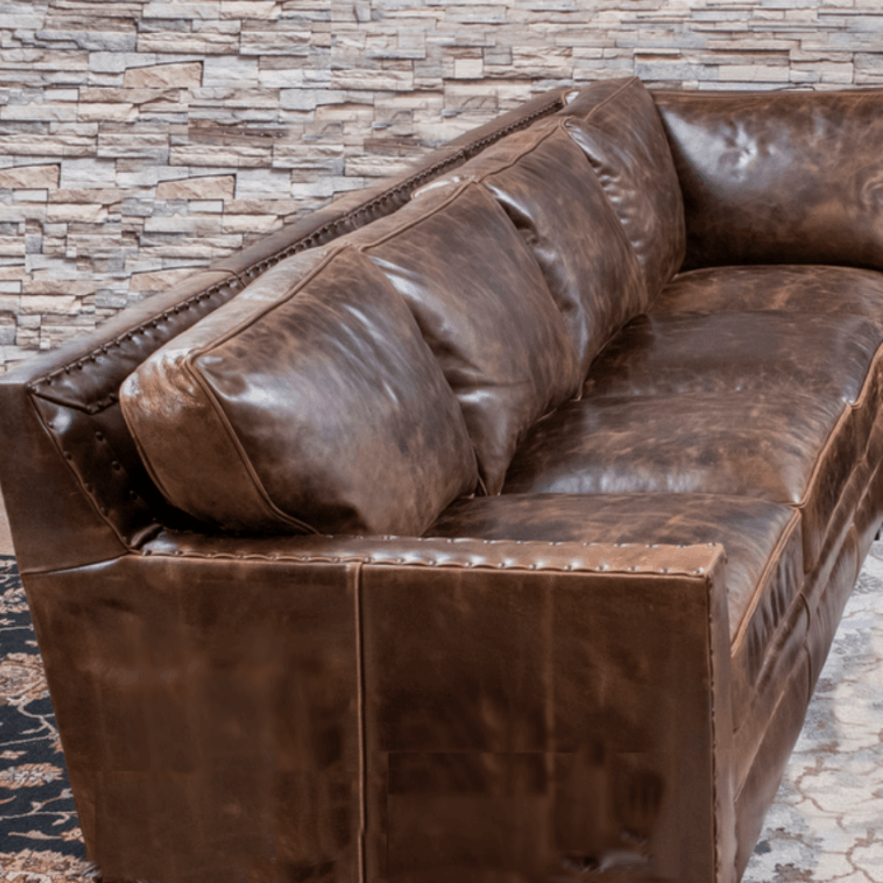 Colorado Tan Top Grain Leather Couch High Back Made In USA - Uptown Sebastian