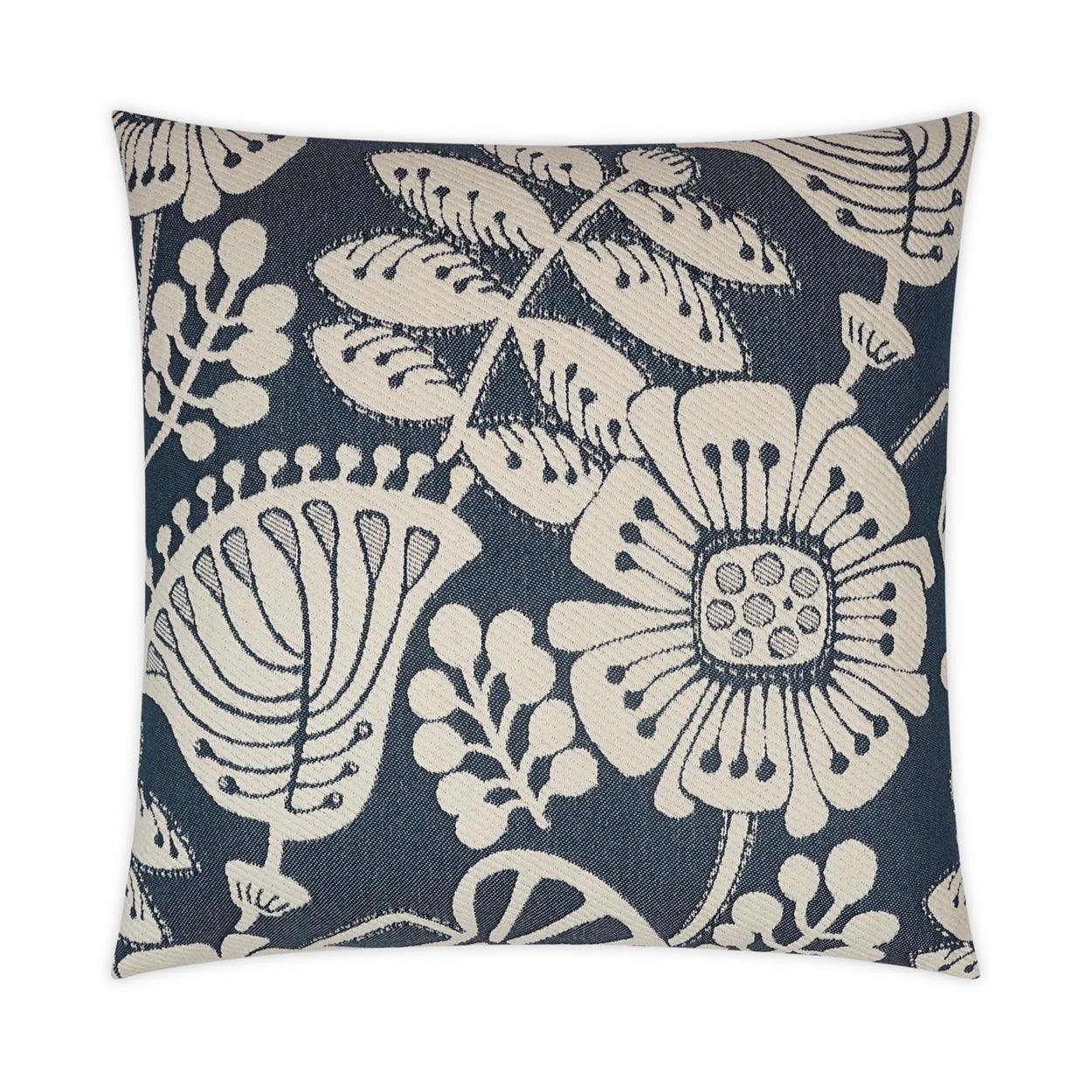 Dauphine Floral Ivory Navy Large Throw Pillow With Insert - Uptown Sebastian