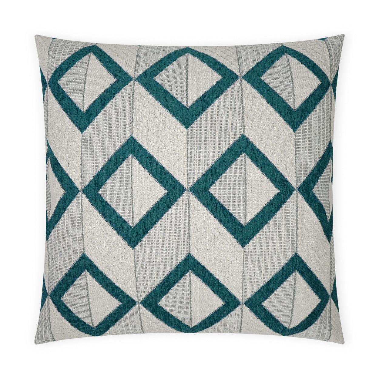 Dublin Peacock Geometric Turquoise Teal Large Throw Pillow With Insert - Uptown Sebastian