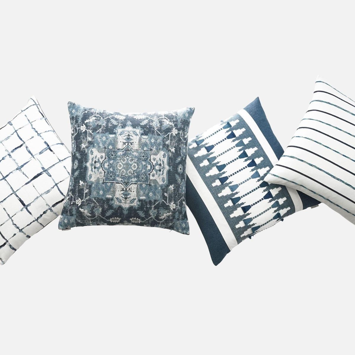 D.V. Kap Exciter Embroidery Blue White Large Throw Pillow With Insert