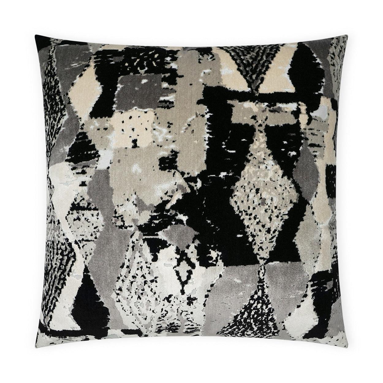 Fez Abstract Black Grey Ivory Large Throw Pillow With Insert - Uptown Sebastian