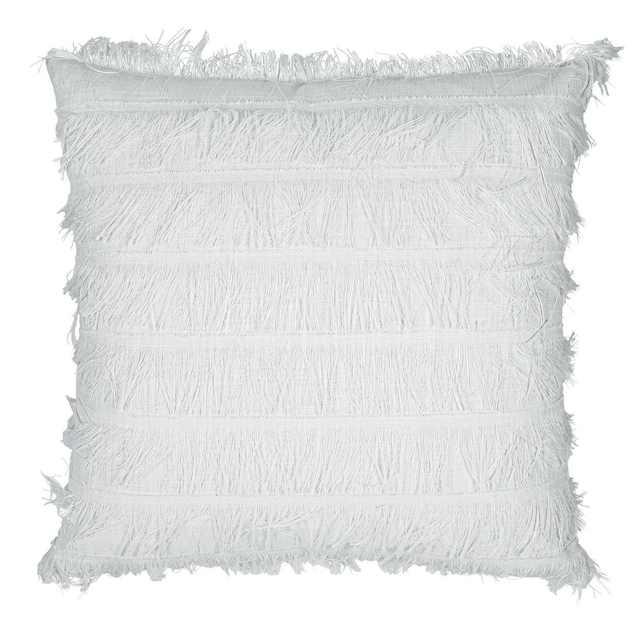 Frangia Solid Textured Glam White Large Throw Pillow With Insert - Uptown Sebastian