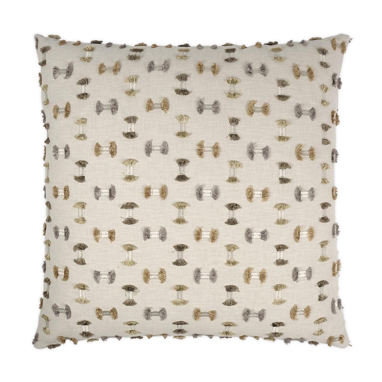 Frayed Travertine Embroidery Textured Tan Taupe Large Throw Pillow With Insert - Uptown Sebastian