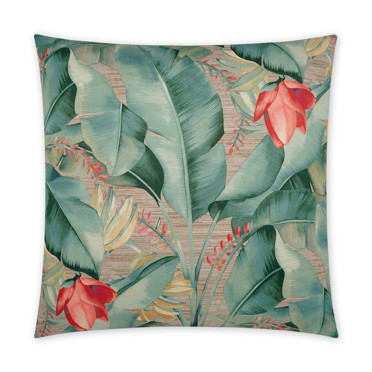 Fronds Beach Floral Green Large Throw Pillow With Insert - Uptown Sebastian