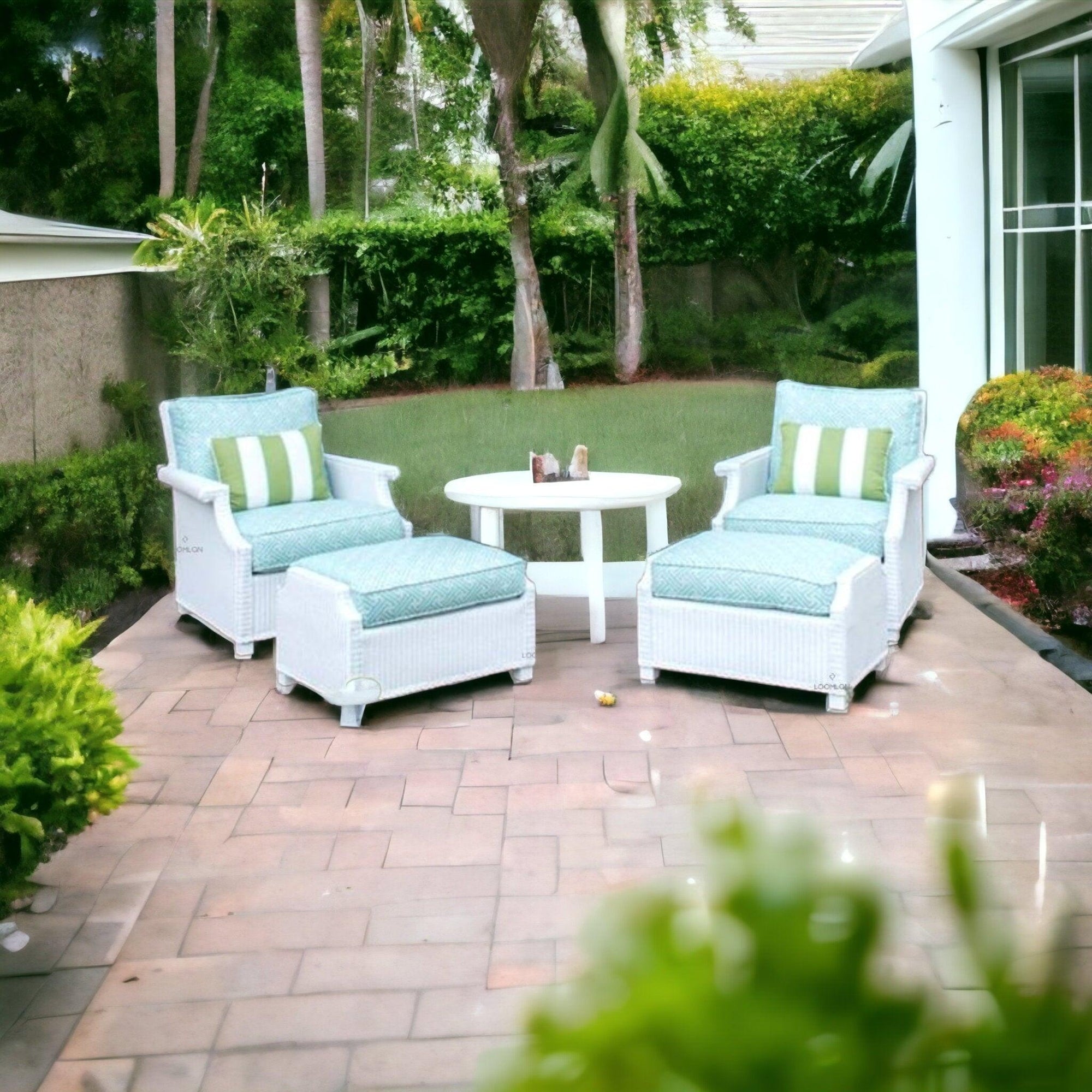 Lloyd Flanders Hamptons Outdoor Wicker 2 Lounge Chair Set Ottomans