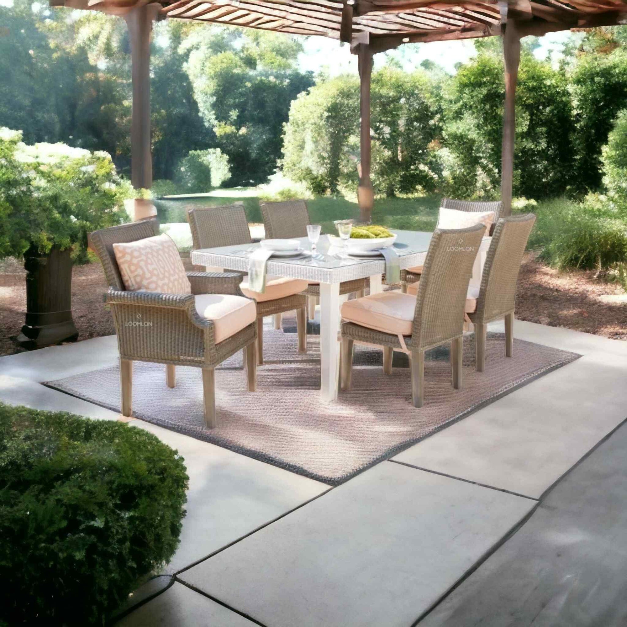 Lloyd Flanders Hamptons Outdoor Wicker Dining Table Set for 6