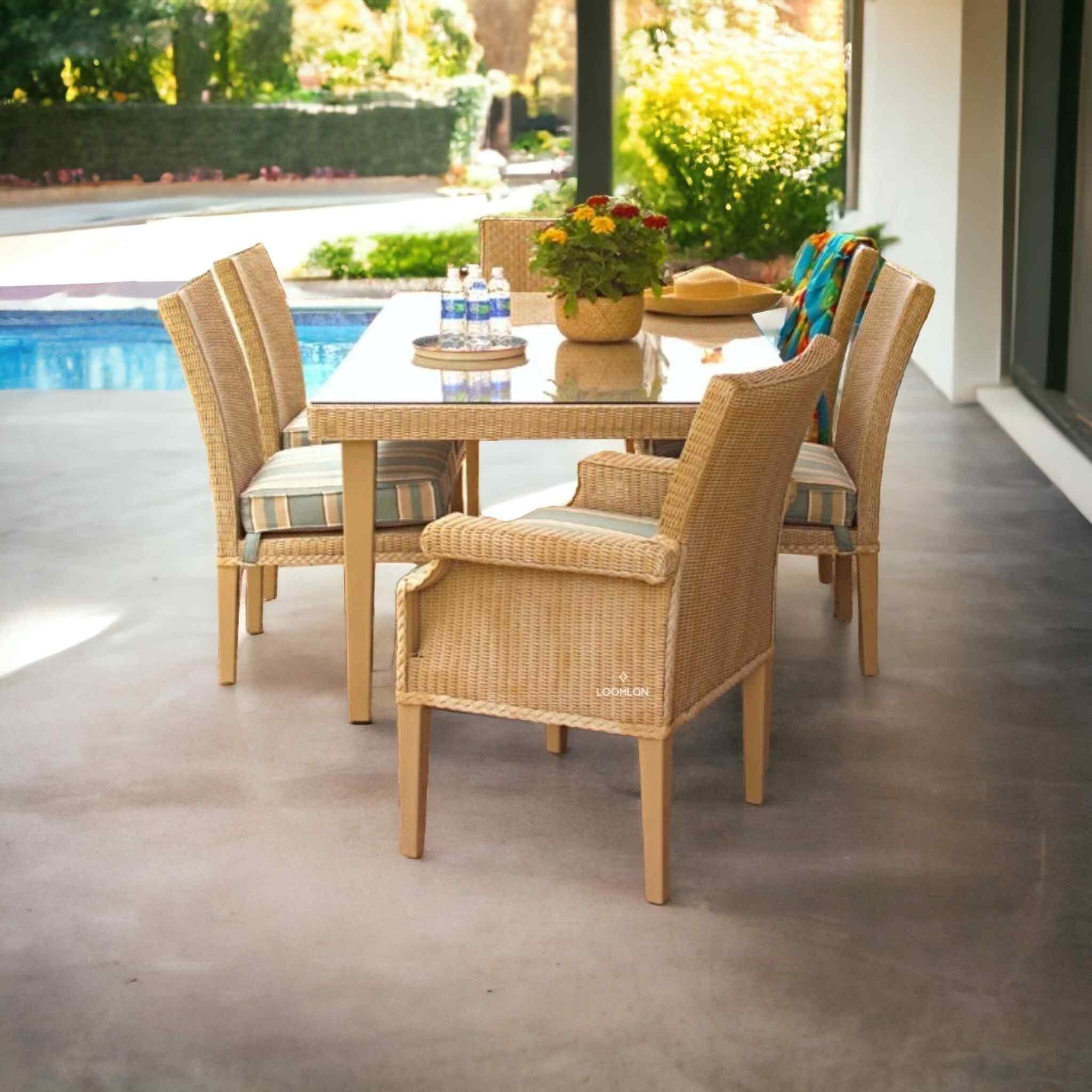 Lloyd Flanders Hamptons Outdoor Wicker Dining Table Set for 6