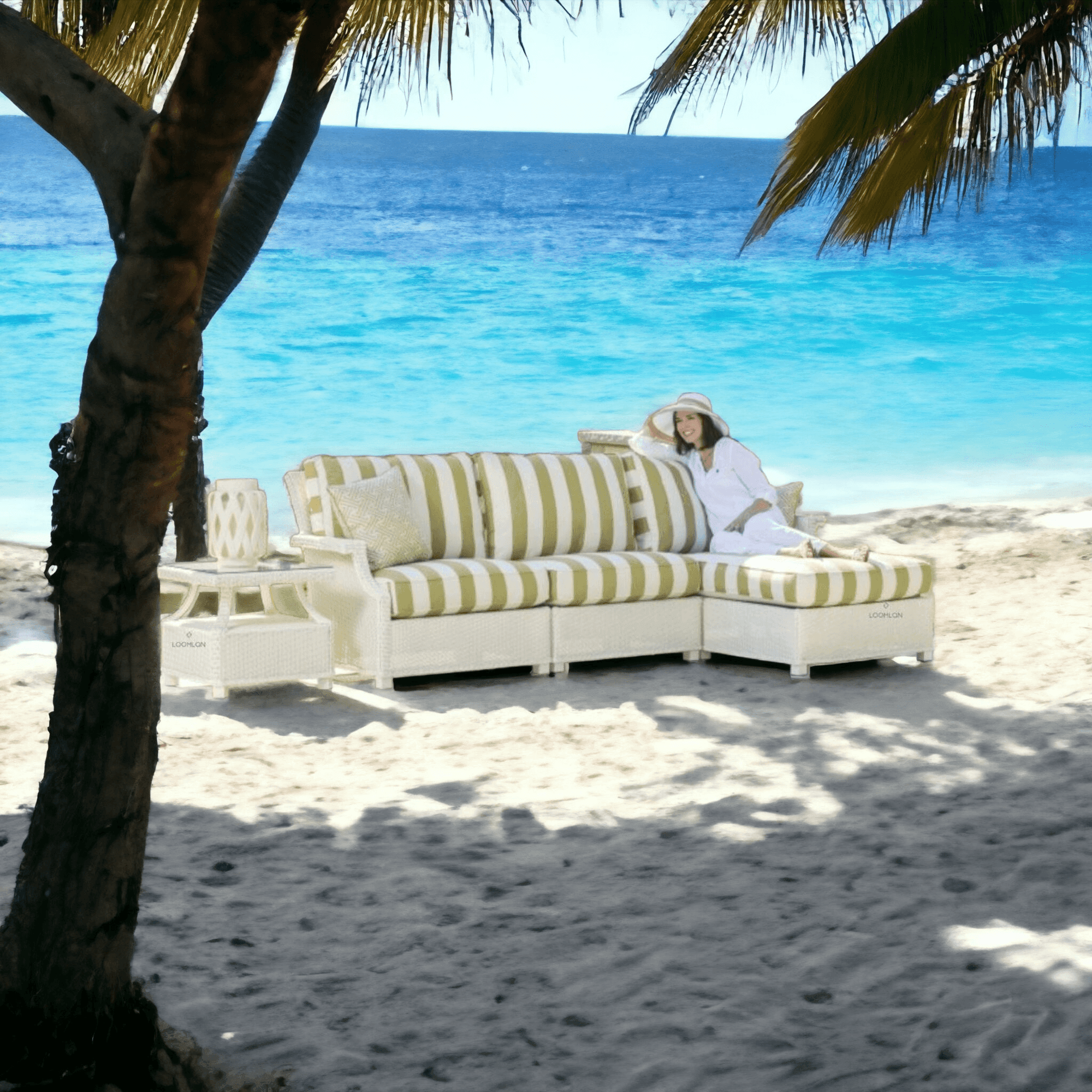 Lloyd Flanders Hamptons Outdoor Wicker L-Shaped Sectional Side Table