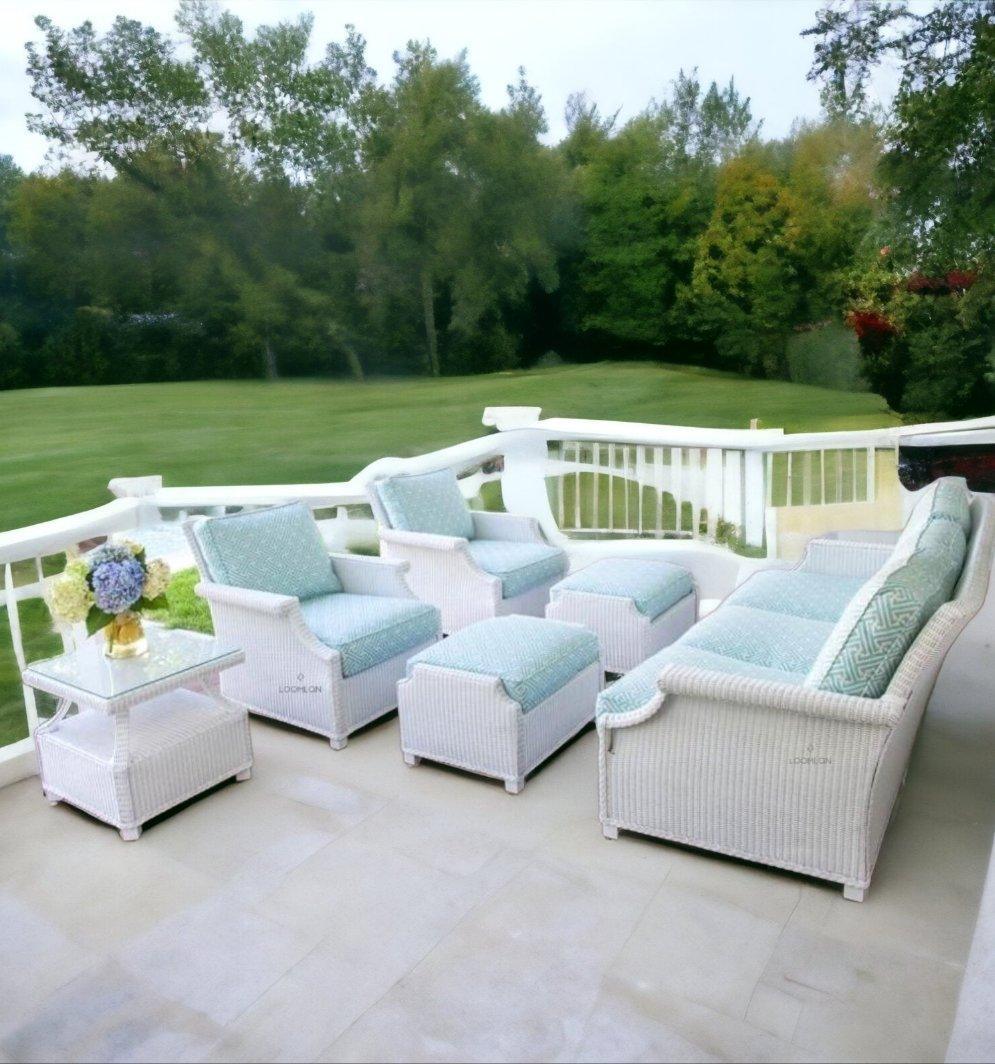 Hamptons Outdoor Wicker Sofa and Lounge Chair Set With Tables - Uptown Sebastian