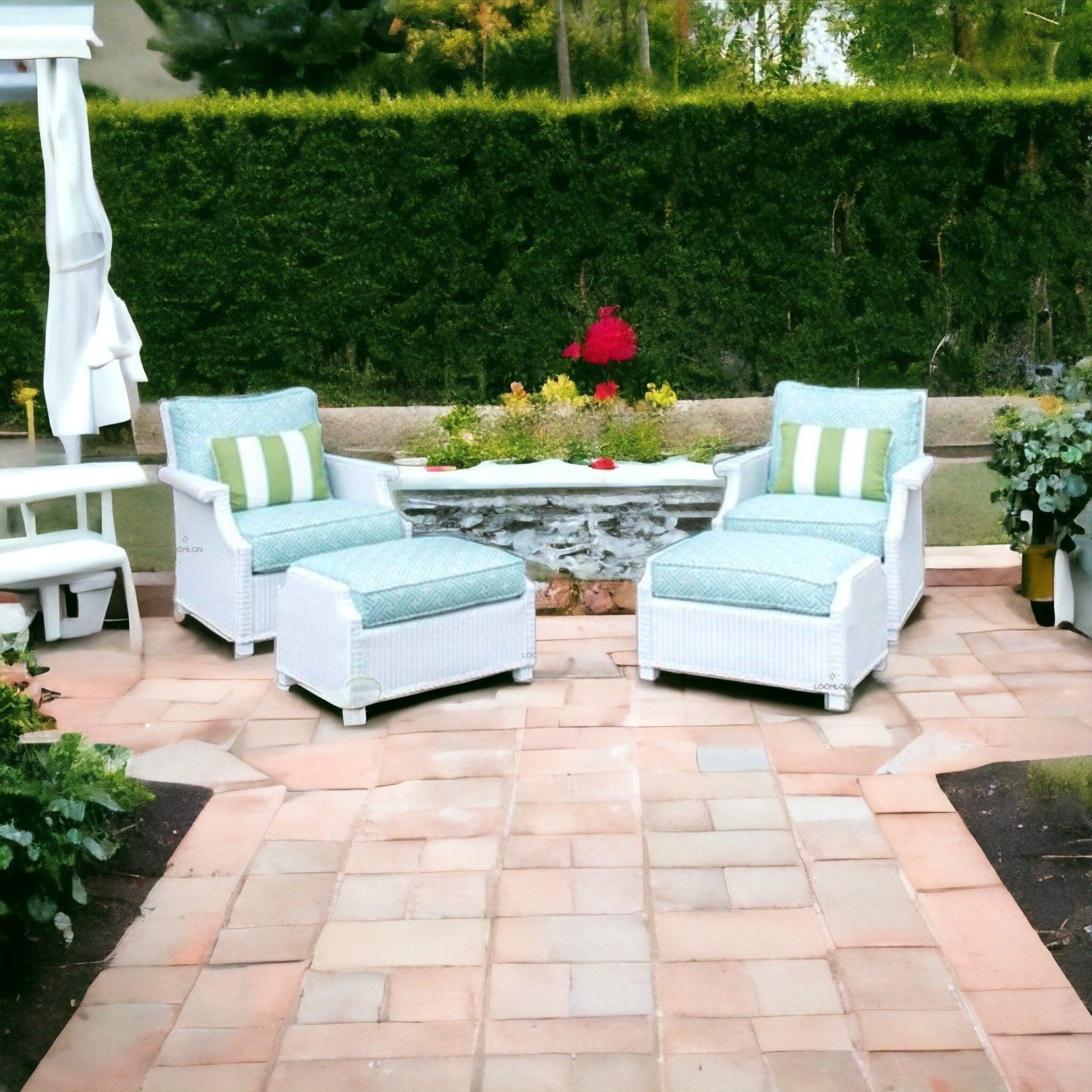 Lloyd Flanders Hamptons Outdoor Wicker Sofa &amp; Lounge Chair Set Tables