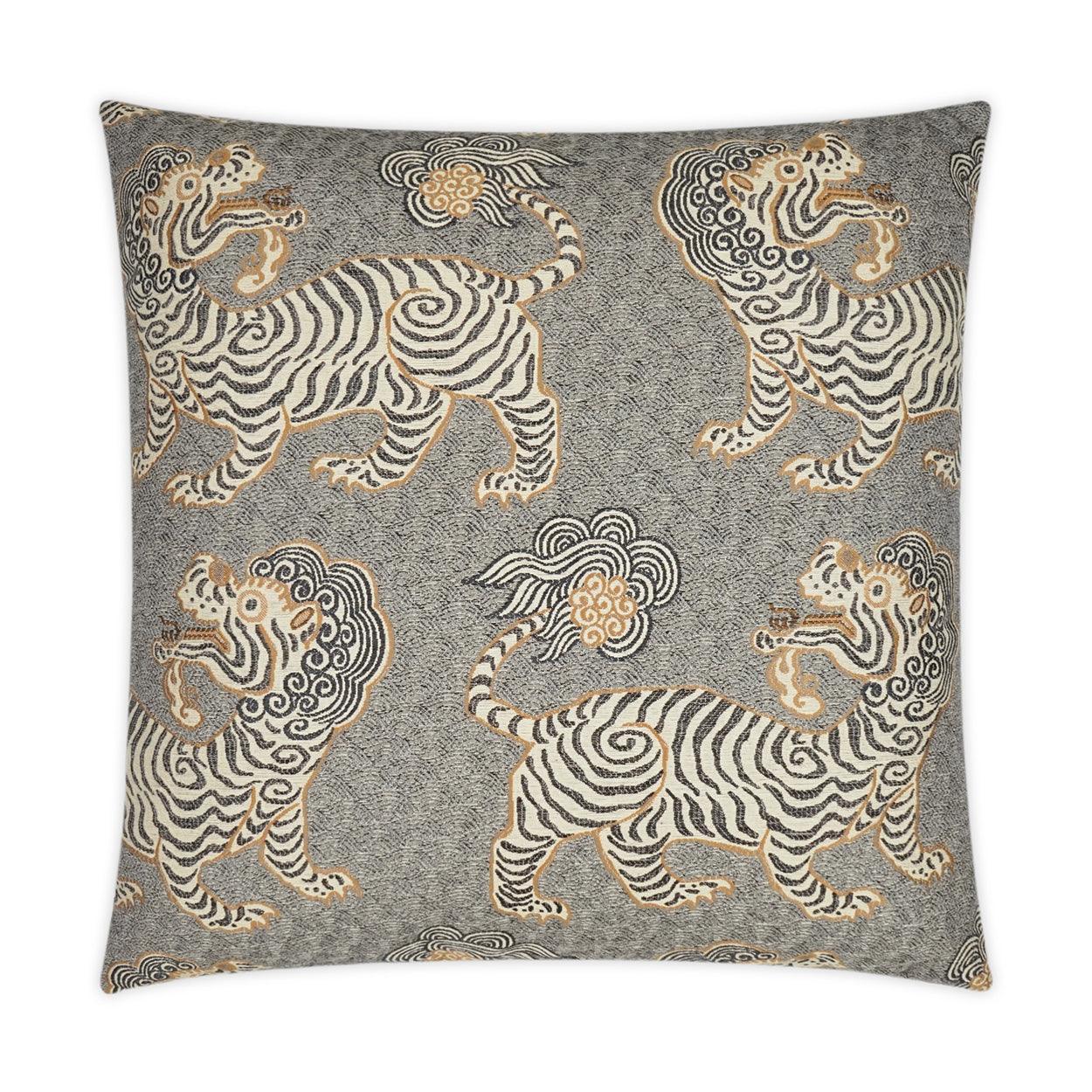 Kathmandu Onyx Novelty Tan Taupe Grey Large Throw Pillow With Insert - Uptown Sebastian