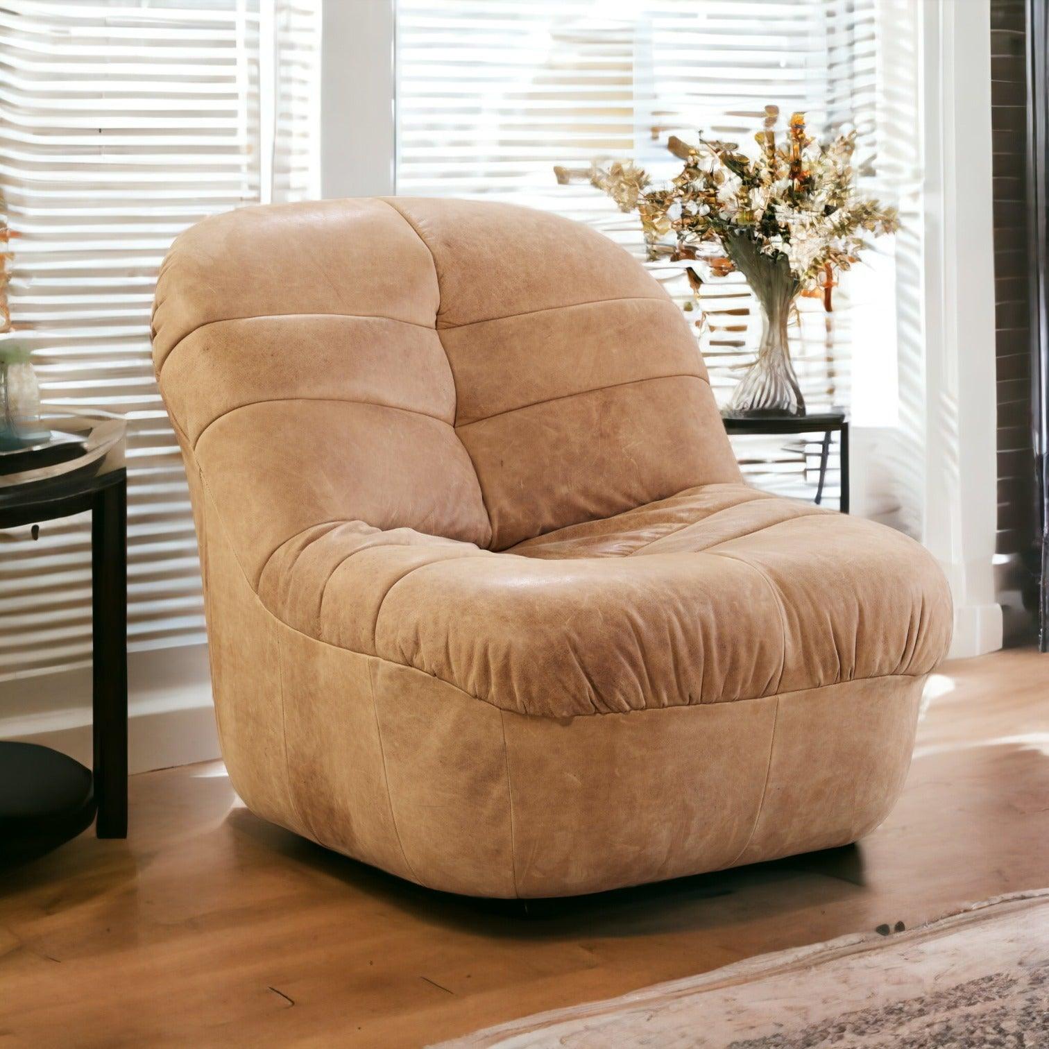 Large Comfortable Living Room Leather Chair - Uptown Sebastian