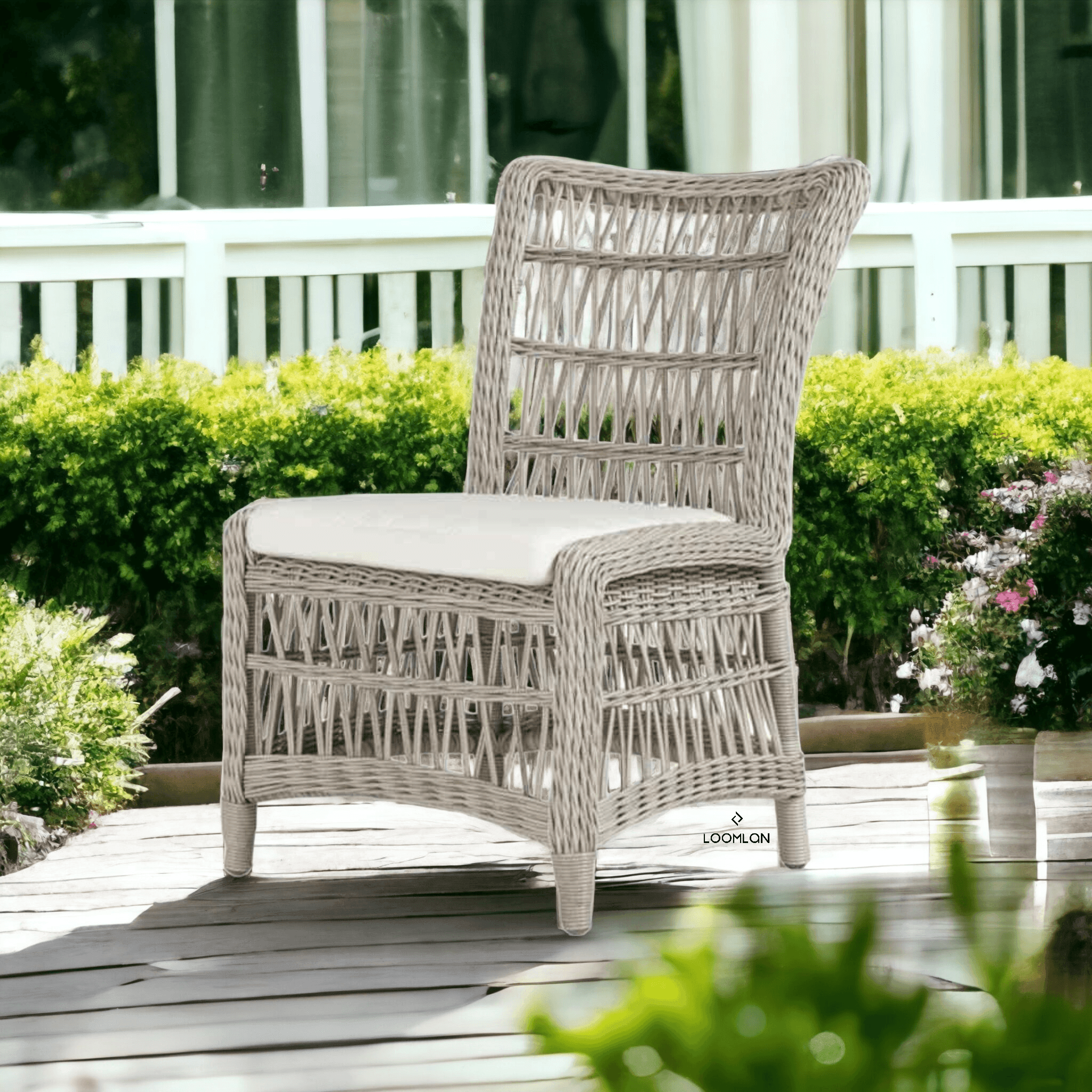 Mackinac All Weather Wicker Armless Dining Chair Sunbrella Cushions - Uptown Sebastian