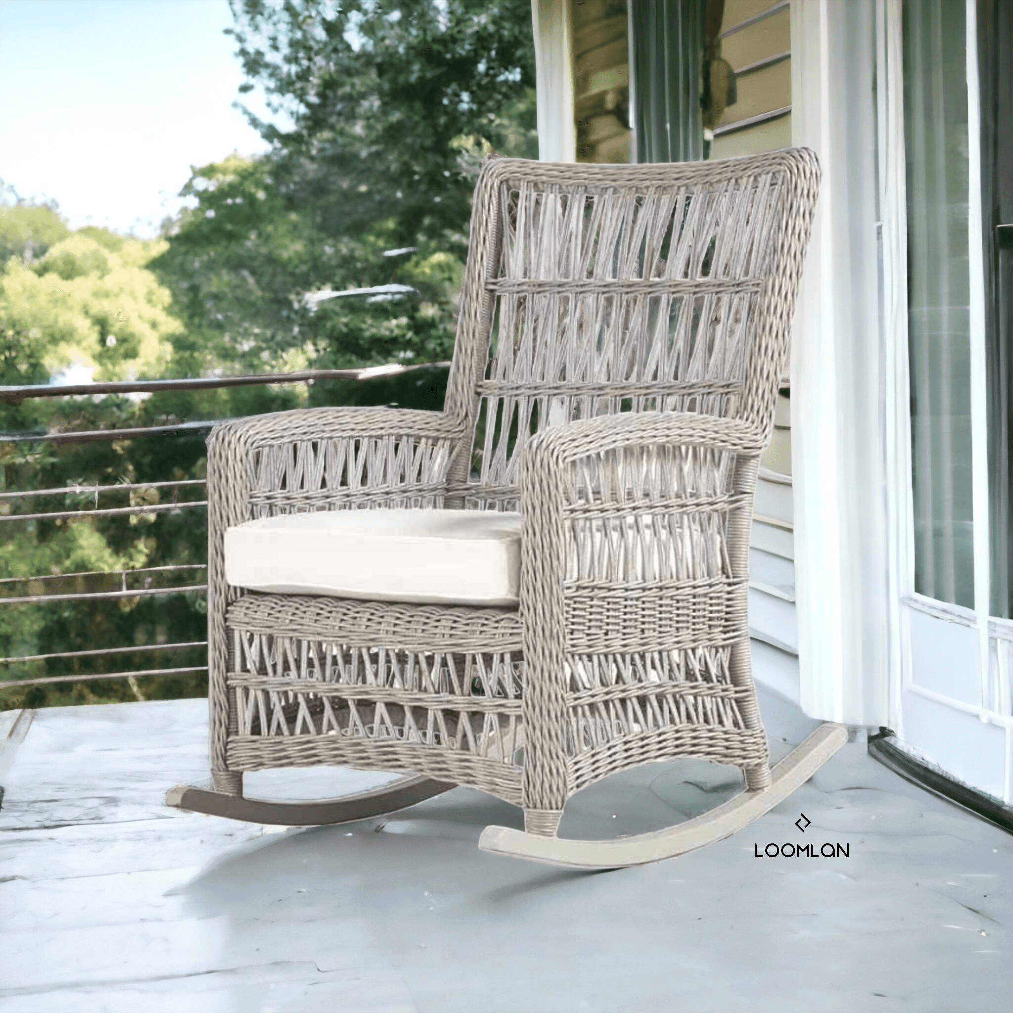 Mackinac Patio Furniture Wicker Outdoor Porch Rocker High Back - Uptown Sebastian