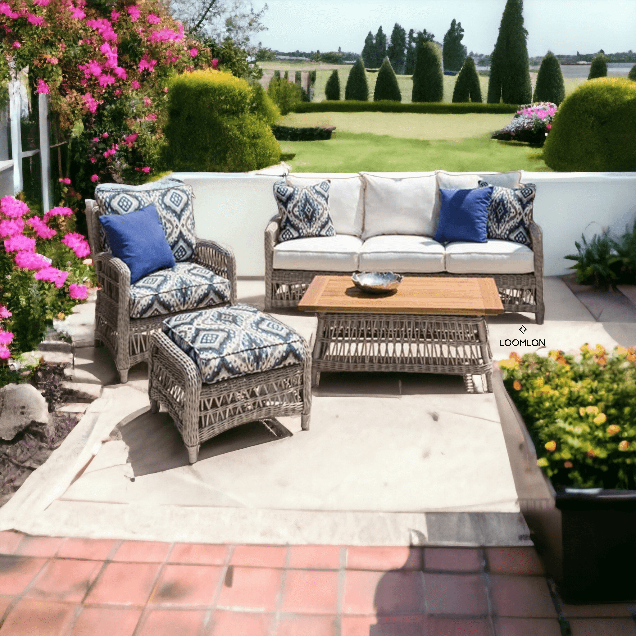 Mackinac Patio Lounge Set With Sofa Chairs Loveseat and Tables - Uptown Sebastian