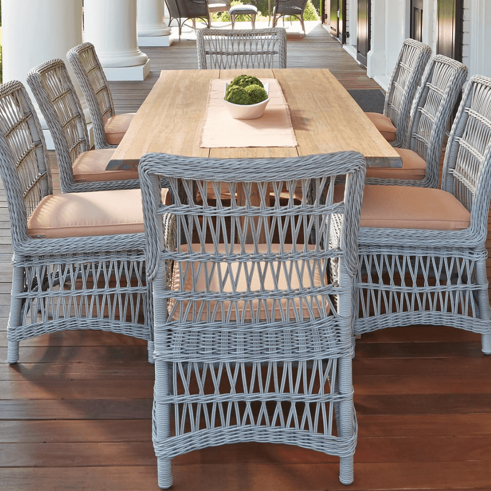 Mackinac Teak Wood and Wicker Outdoor Furniture Dining Set for 8 - Uptown Sebastian