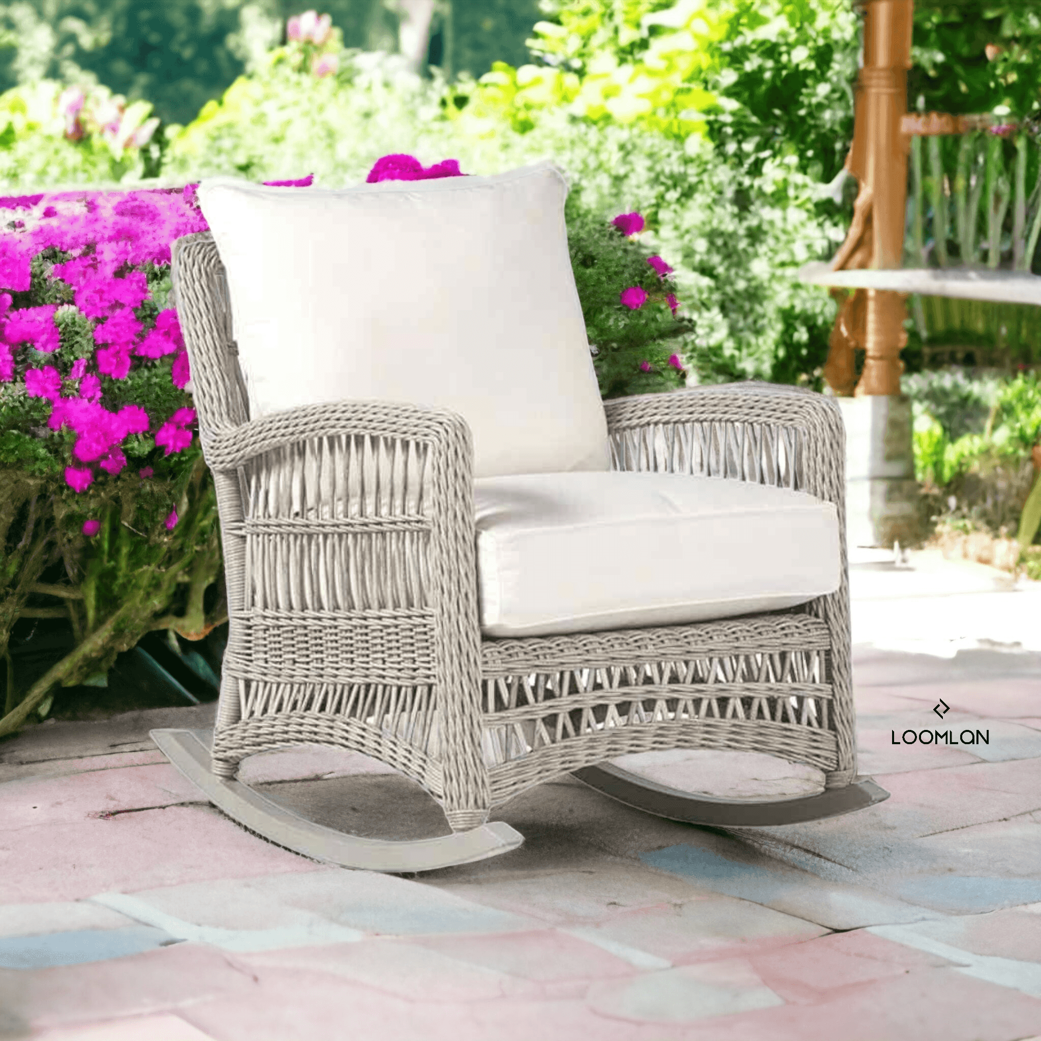 Mackinac Wicker Outdoor Rocker Lounge Chair With Cushions Lloyd Flanders - Uptown Sebastian