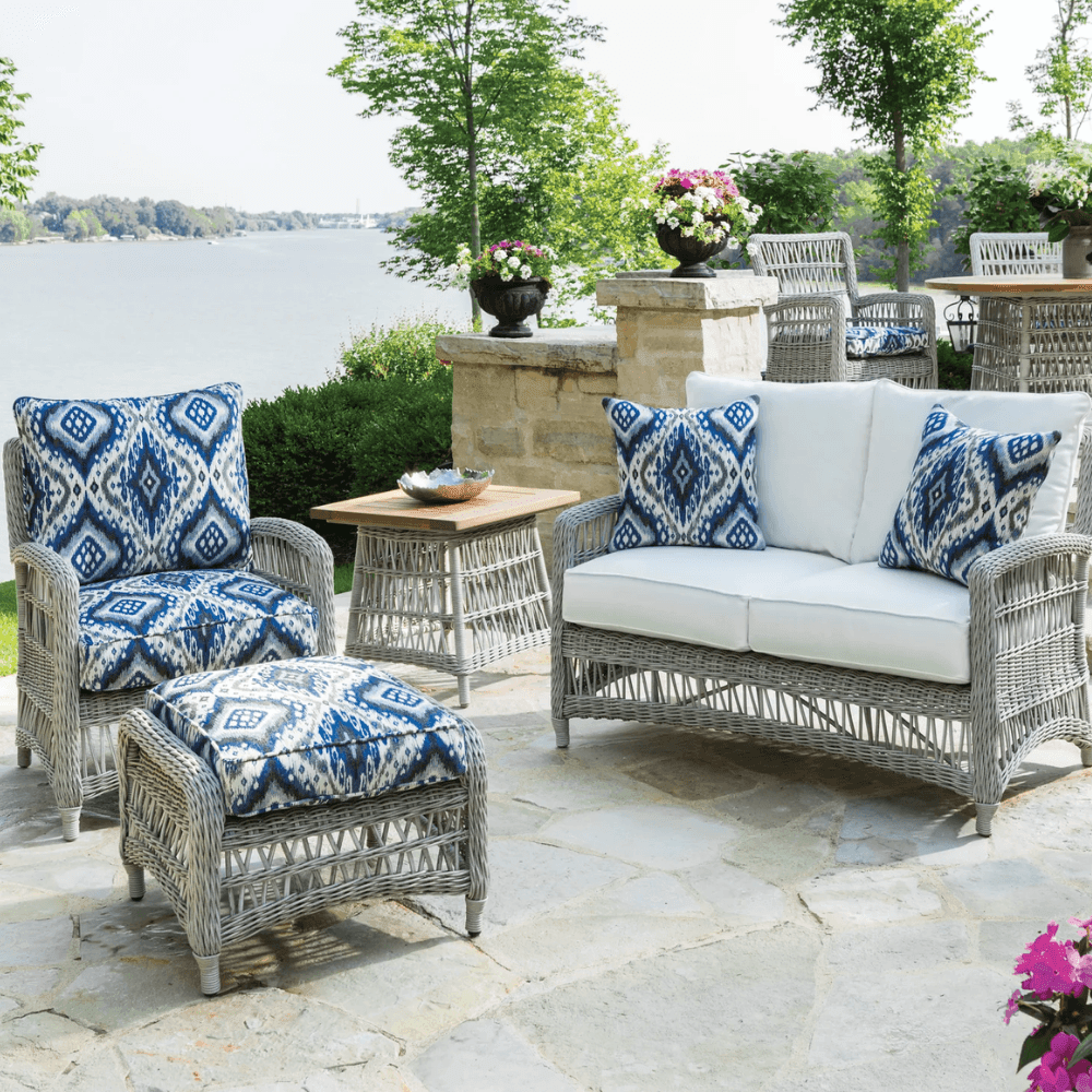 Mackinac Wicker Outdoor Wicker Loveseat With Cushions Lloyd Flanders - Uptown Sebastian