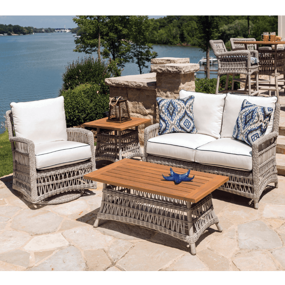 Mackinac Wicker Outdoor Wicker Loveseat With Cushions Lloyd Flanders - Uptown Sebastian