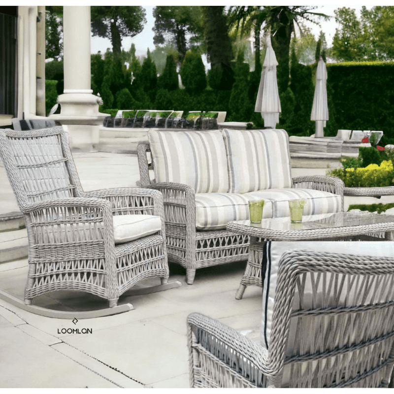 Lloyd Flanders Mackinac Wicker Rocking Porch Lounge Set Cushions