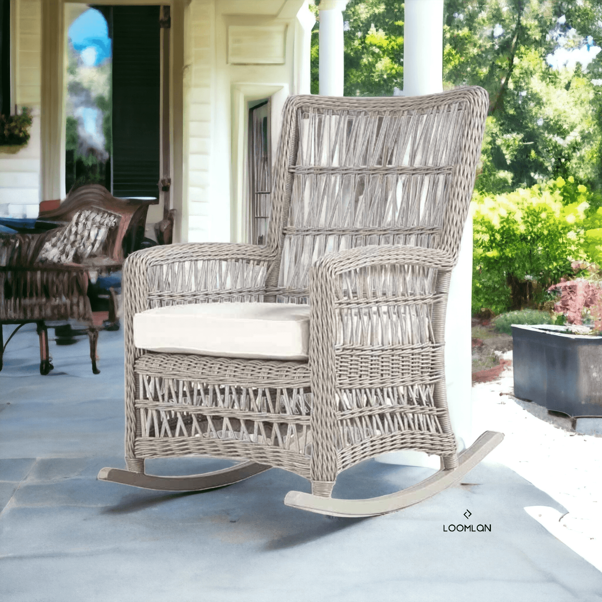 Lloyd Flanders Mackinac Wicker Rocking Porch Lounge Set Cushions