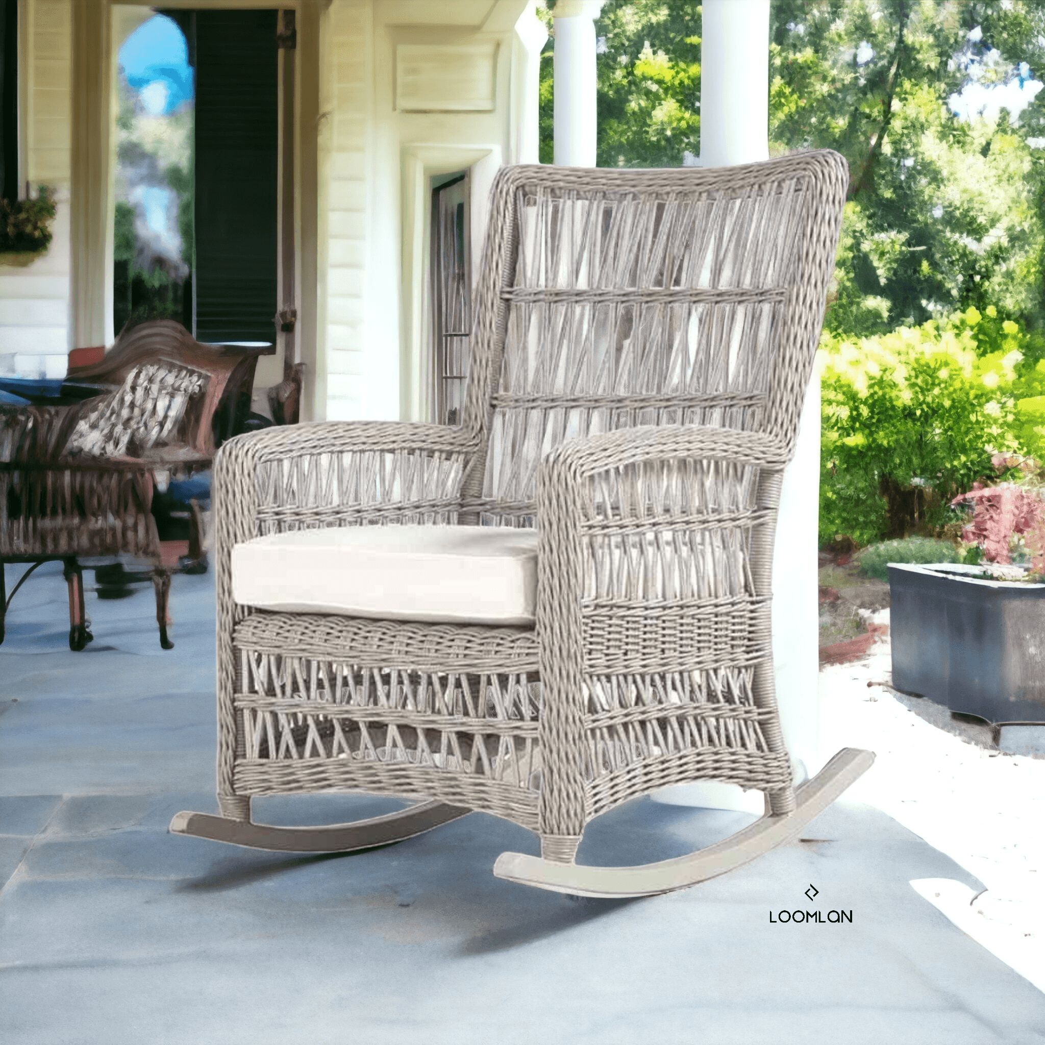 Mackinac Wicker Rocking Porch Lounge Set With Cushions Lloyd Flanders - Uptown Sebastian