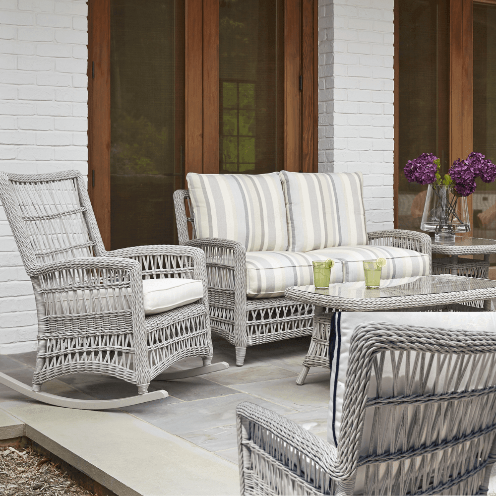 Mackinac Wicker Rocking Porch Lounge Set With Cushions Lloyd Flanders - Uptown Sebastian