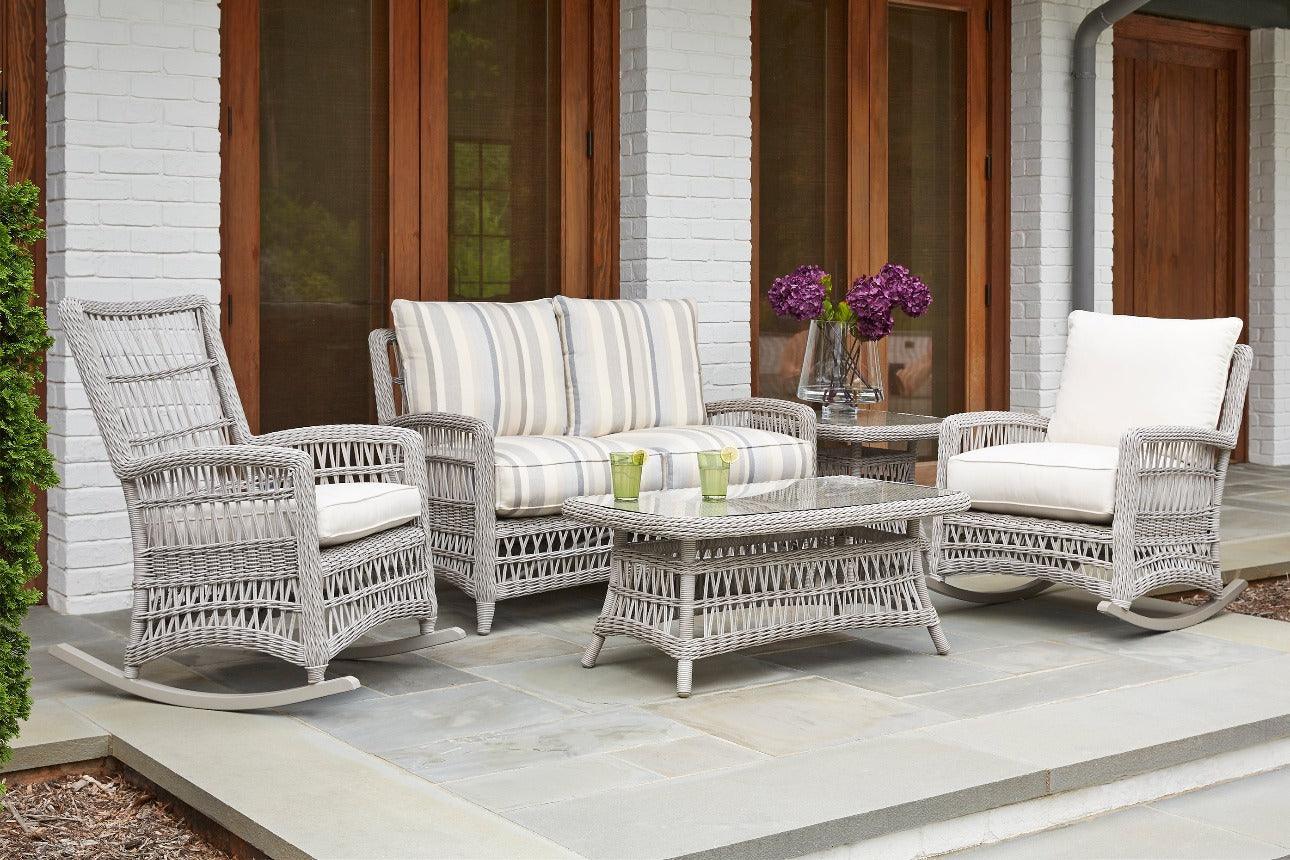 Mackinac Wicker Rocking Porch Lounge Set With Cushions Lloyd Flanders - Uptown Sebastian