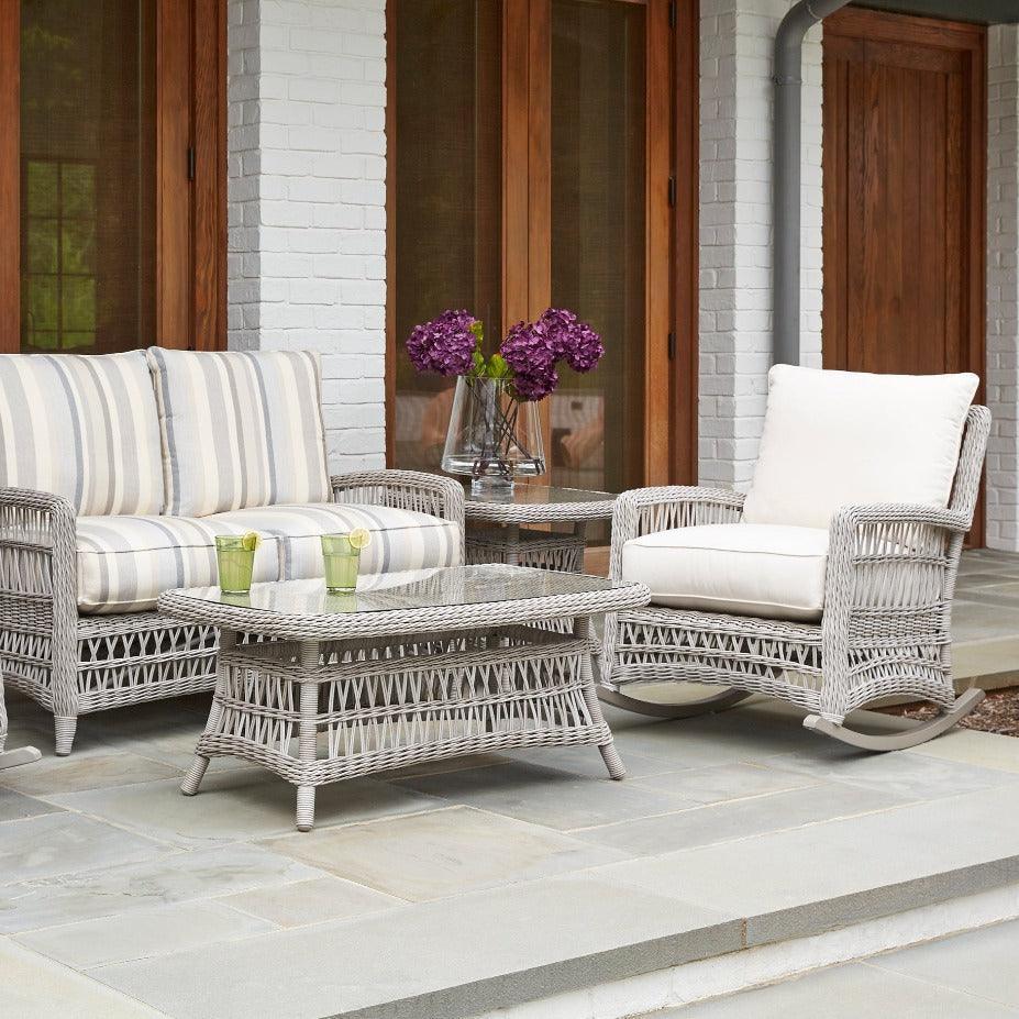 Mackinac Wicker Rocking Porch Lounge Set With Cushions Lloyd Flanders - Uptown Sebastian