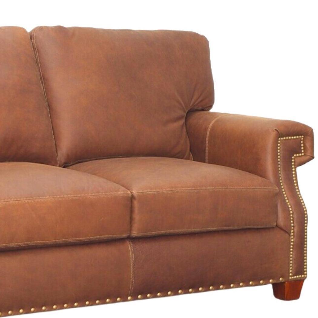 Made In the USA 90&quot; Caramel Brown Leather Sofa Modern Hartford - Uptown Sebastian