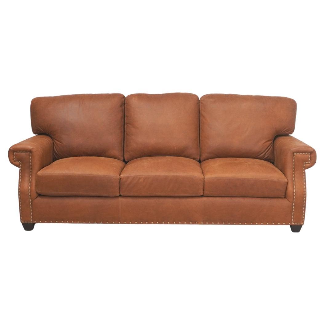 Made In the USA 90&quot; Caramel Brown Leather Sofa Modern Hartford - Uptown Sebastian