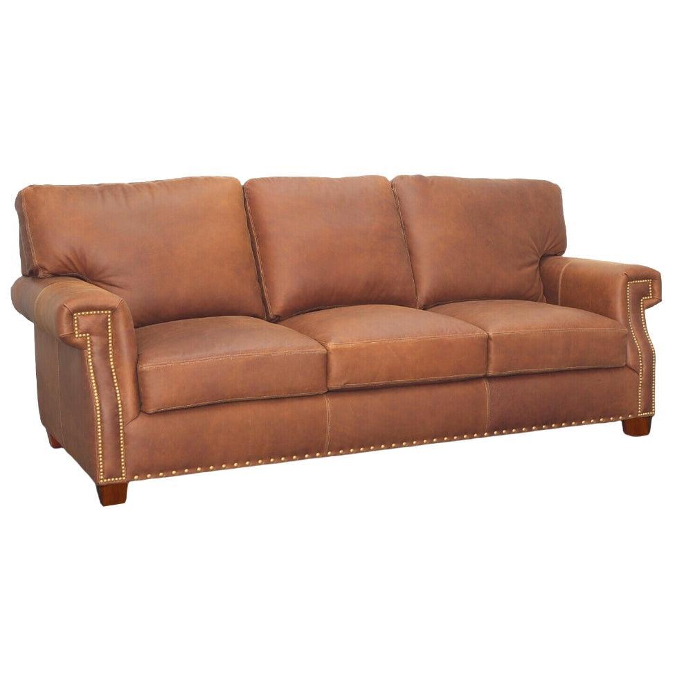 Made In the USA 90" Caramel Brown Leather Sofa Modern Hartford - Uptown Sebastian