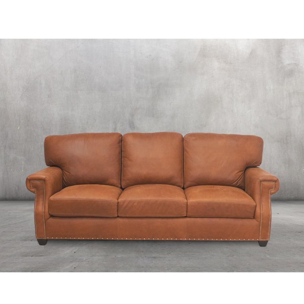 Made In the USA 90" Caramel Brown Leather Sofa Modern Hartford - Uptown Sebastian