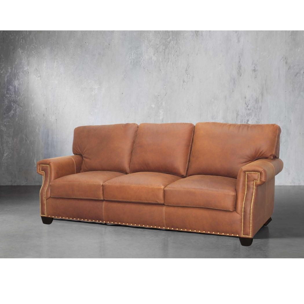 Made In the USA 90&quot; Caramel Brown Leather Sofa Modern Hartford - Uptown Sebastian