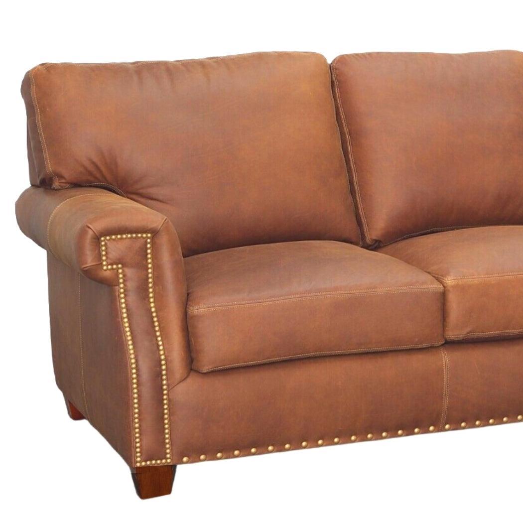 Made In the USA 90&quot; Caramel Brown Leather Sofa Modern Hartford - Uptown Sebastian