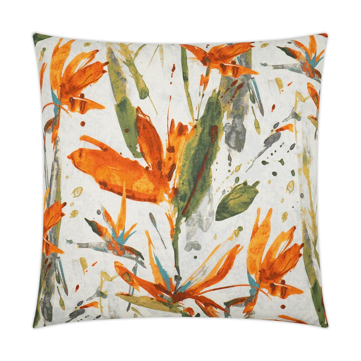 Marlot Mango Beach Floral Orange Green Large Throw Pillow With Insert - Uptown Sebastian