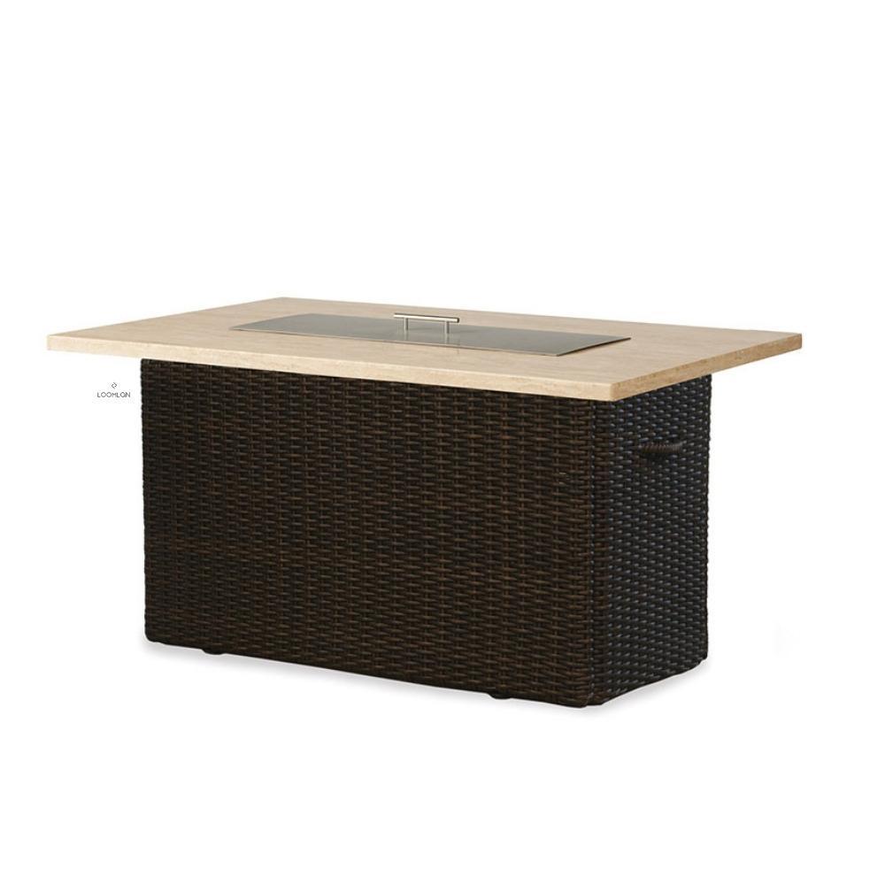 Mesa 52&quot; Rectangular Fire Table with Light Travertine Top Lloyd Flanders - Uptown Sebastian