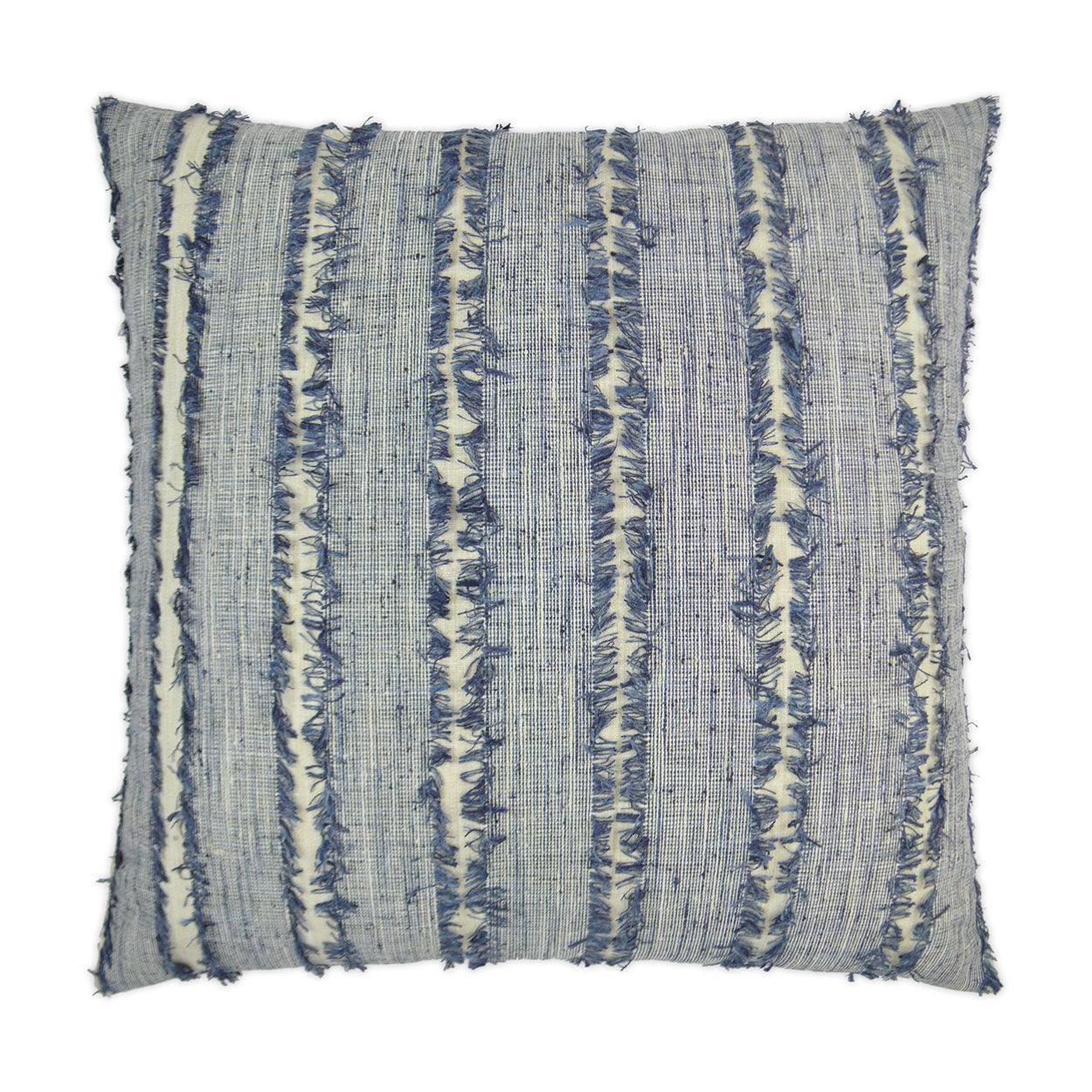 On The Fringe Textured Stripes Slate Blue Large Throw Pillow With Insert - Uptown Sebastian